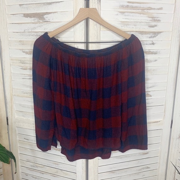 CLOTH & STONE Plaid Off-The-Shoulder Top XS - Picture 1 of 7